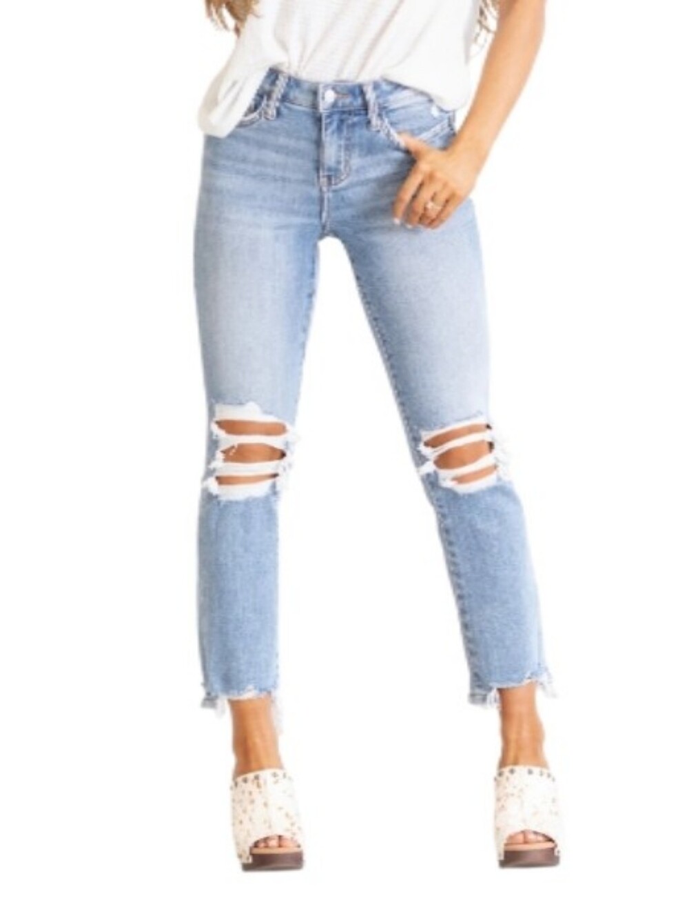 Lovervet Super High-Rise Kick Flare Light Blue Distressed Jeans